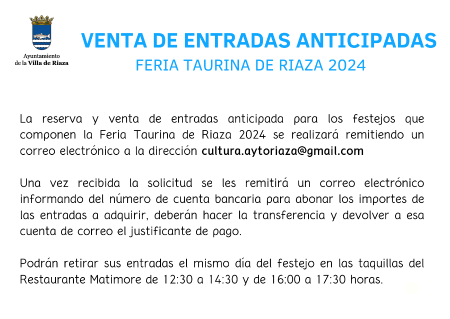 Imagen VENTA DE ENTRADAS ANTICIPADAS. FERIA TAURINA DE RIAZA 2024.