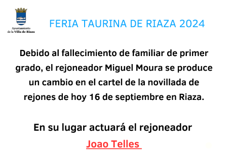 Imagen CAMBIO EN EL CARTEL DE LA NOVILLADA DE REJONES PARA EL LUNES 16 DE SEPTIEMBRE.