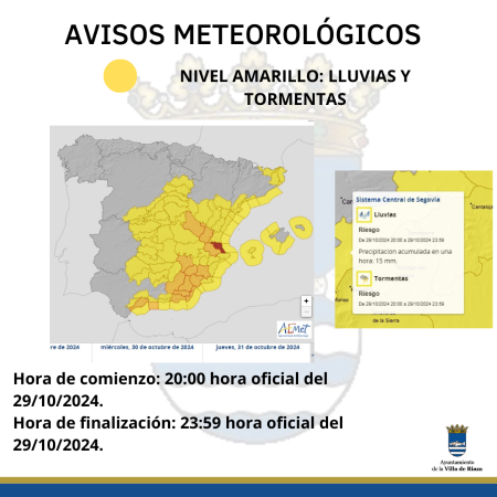 Imagen AVISO NIVEL AMARILLO POR TORMENTAS